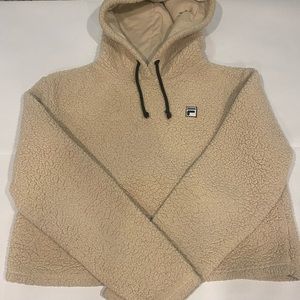 Women’s fila tan/beige cropped Sherpa hoodie size xl good condition